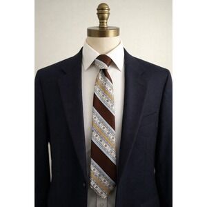 Vintage 70s Brown Striped Geometri ie Made in USA Retro Officecore